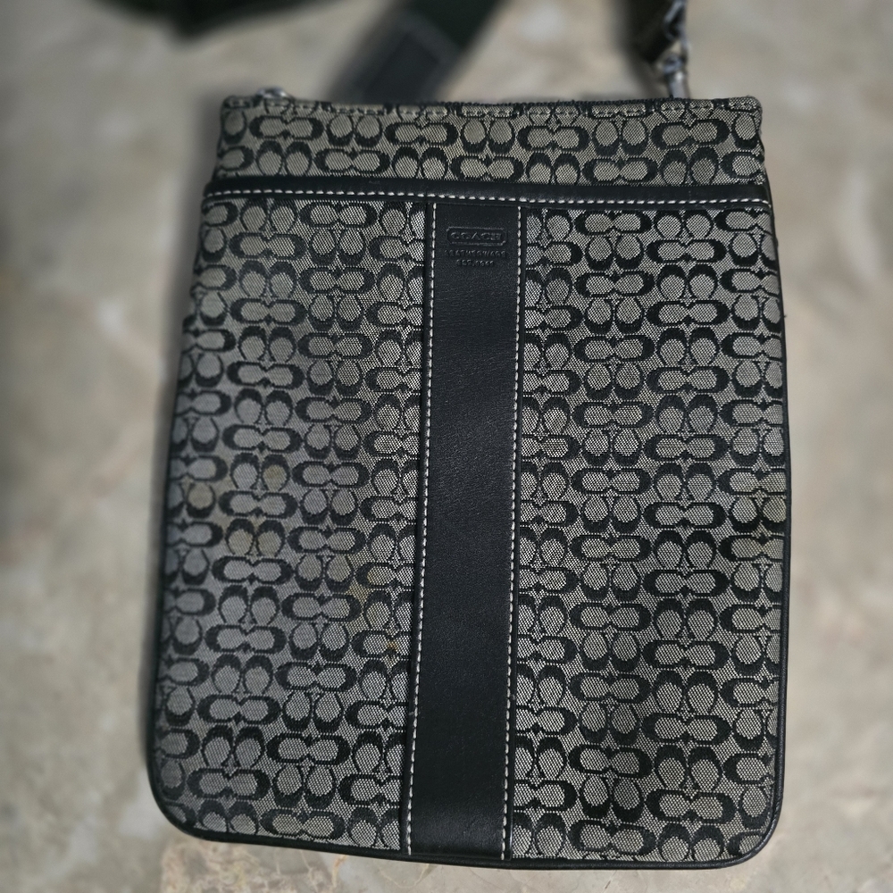 Coach Signature Canvas and Leather Black and Gray Crossbody Bag - Picture 2 of 10